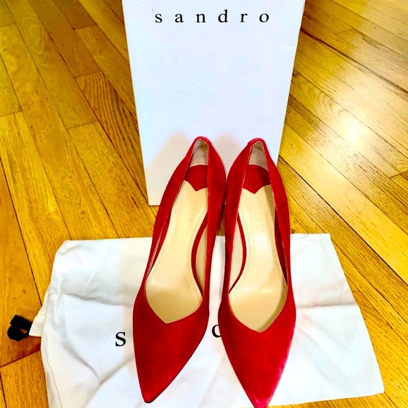 SANDRO Suede Red Classic Heels EU40 made in France - Picture 5 of 12